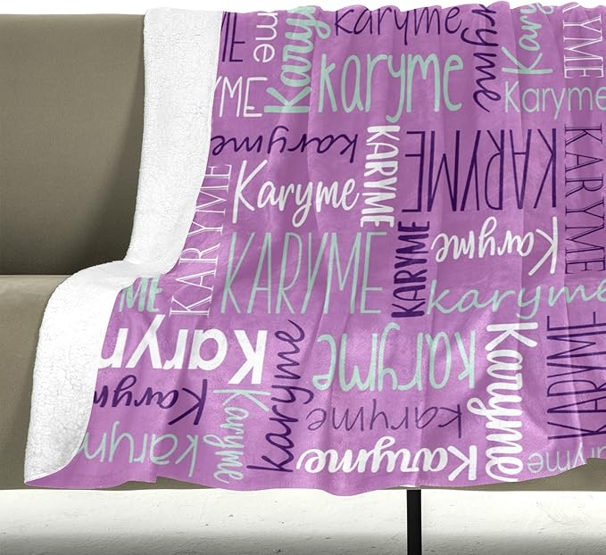 Personalized Blankets with Names Baby Gifts for Girls Boys Custom Soft Fleece Sherpa Name Blanket for Kids and Adults Birthday for Daughter Son Granddaughter Grandson (Light Purple)