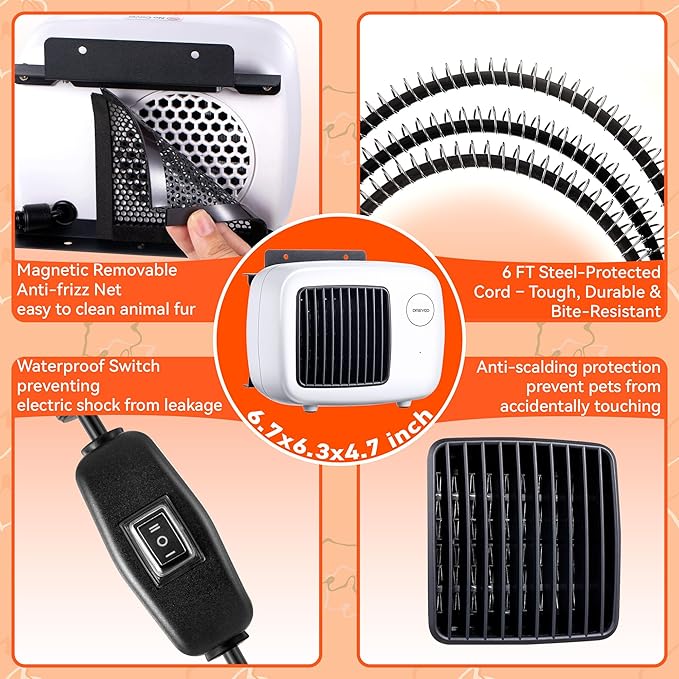 Dreyoo 600/300W Dog House Heater with Thermostat, Pet Heater with 6FT Anti Chew Cord and Safe Overheat Protection, 2 Heating Mode Pet Warmer for Dogs Chicken Coops Rabbits(White,1 Pcs)