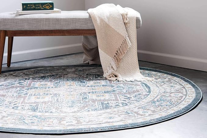 Unique Loom Baracoa Collection Area Rug - Prado (5' 5" Round, Gray/ Blue)