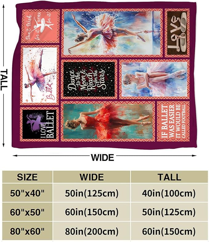 Ballet Blanket, Ballet Dancer Throw Blanket, Ballerina Gifts Blankets Stuff Fleece Flannel Plush for Girls Women Dancers Lovers Adults Soft Bedding Gift for Sofa Bed Office Home Decor 80"x60"