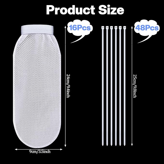 64 Pieces Washing Machine Lint Traps and Cable Ties Set, Includes 16 Nylon Mesh Lint Traps and 48 Tie Straps Laundry Discharge Hoses Filter Lints Catcher Cleaning Tool