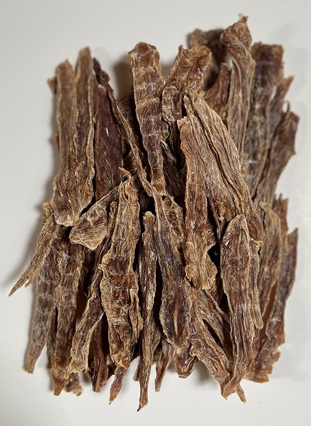 Duck Jerky, Natural Single Ingredient, Chewy Digestible Low-Fat Dehydrated Meat Dog Treats Made in USA. for Training, Rewarding, Teeth Cleaning, 8 oz