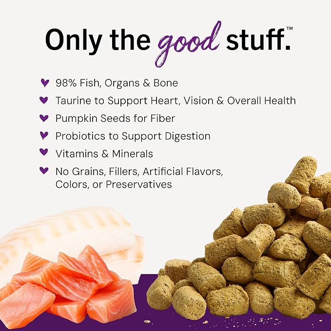 Stella & Chewy's Freeze-Dried Raw Cat Dinner Morsels - Premium Salmon & Cod Recipe with 98% Wild-Caught Fish & Organs - Natural Grain-Free Cat & Kitten Food - Made in USA - 8 oz