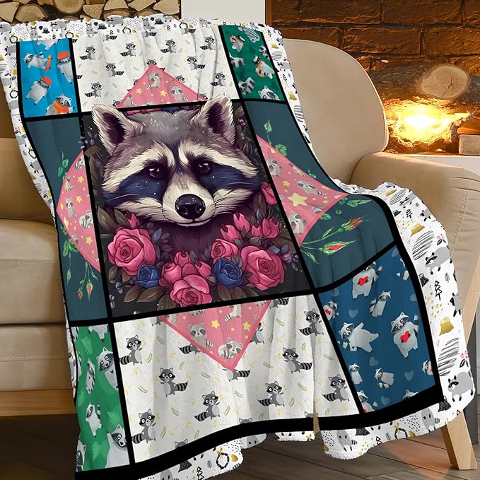Raccoon Blanket Cute Raccoon Throw Blanket Ultra Soft Cozy Fleece Gift Fuzzy Plush Bedding Blankets for Kids Teens Adults Girls Boys Women Men 50"x40"
