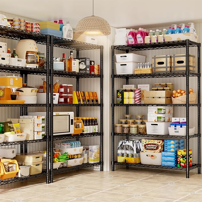 Storage Shelves, 4 PCS 36" L x 14" W x 72" H Heavy Duty Garage Wire Shelving Unit Loads 1750LBS, 5-Tier Adjustable Metal Industrial Utility Shelf Rack for Kitchen, Laundry Room, Basement