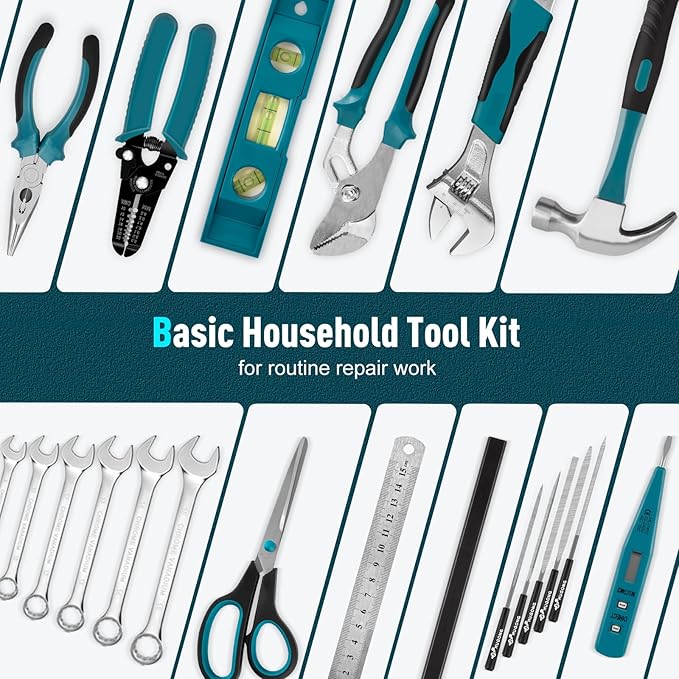 Sundpey 379-PCs Home Tool Kit - Portable Complete Household and Auto Repair Tool Set - Hand General Basic Tool Box Storage Case with Drawer - Full Basic Toolkit for Handyman & Diyer & Homeowner