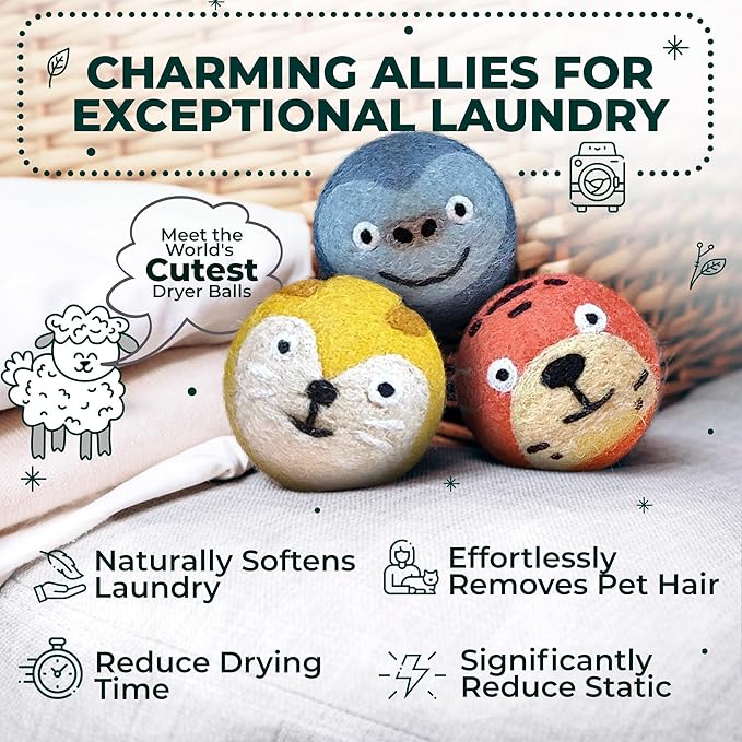 No More Dryer Sheets! Reusable Wool Dryer Balls XL 6-Pack - Reduces Static, Cuts Dry Time, & Softens Naturally