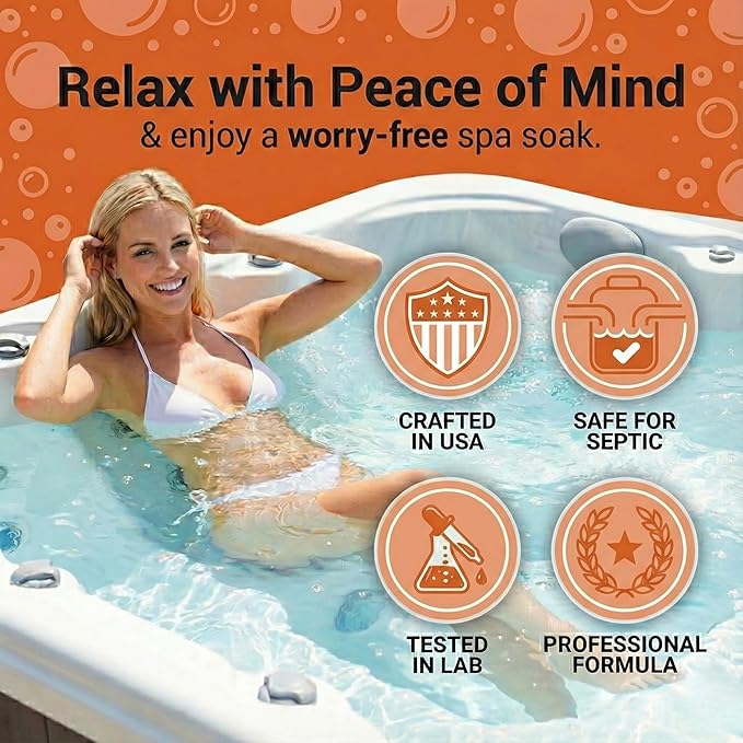 5-in-1 Weekly Hot Tub Cleaner & Clarifier – Removes Oils, Scum & Cloudy Water – Natural Enzyme Spa Treatment & Conditioner for Standard & Inflatable Hot Tubs – 16 Weekly Treatments – Made in USA