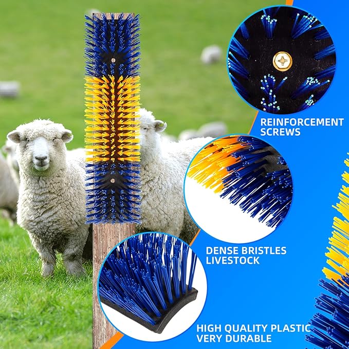 Livestock Scratch Brush for Cattle, Horses, Goats, Cow, Durable Scratching & Massage Grooming Tool for Healthy Coat, Relieves Itching, Easy Install on Fence Posts(4pcs, Yellow)