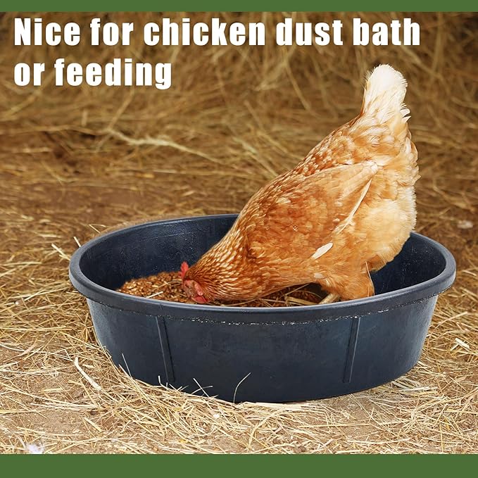 Sadnyy 3 Pcs 3 Gallon Rubber Feeder Pan Utility Horse Feed Bucket Pig Bowl for Cats Dogs Goats Chicken Dust Bath Container Animal Feeding, 17.5 x 5.3 inches/ 44.5 x 13.5 cm