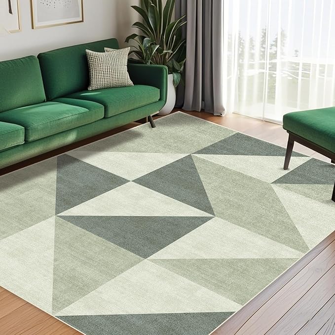 Washable Green Neutral Geometric Area Rugs 5x7 Modern Abstract Soft Large Carpet for Living Room Entryway Bedroom Farmhouse Non-Slip