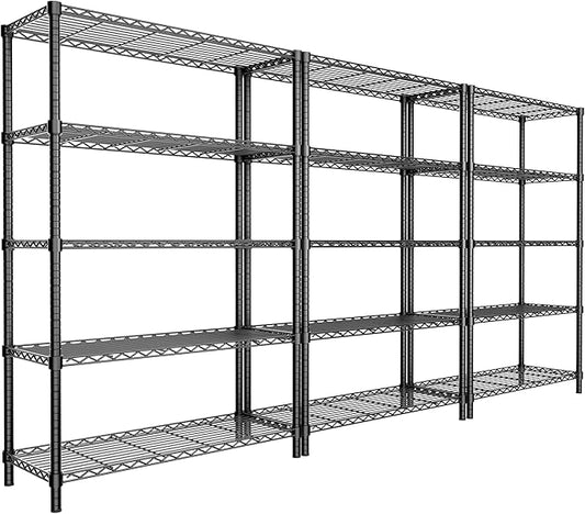 Storage Shelves, 3 PCS 36" L x 14" W x 72" H Heavy Duty Garage Wire Shelving Unit Loads 1750LBS, 5-Tier Adjustable Metal Industrial Utility Shelf Rack for Kitchen, Laundry Room, Basement