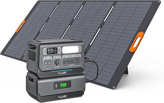 ALLWEI 2400W Portable Power Station (Surge 4800W) with 1x400W Solar Panel and 1x2048Wh Expansion Battery Included, 4 AC Outlet, LiFePO4 Battery Backup Generator for RV Camping Emergency Outdoor Home