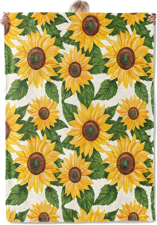 Sunflower Theme Throw Blanket Gifts for Women, Soft Fuzzy Warm Cozy Flannel Blankets for Bedroom, Travel, Couch, Home Decor 60x80 in