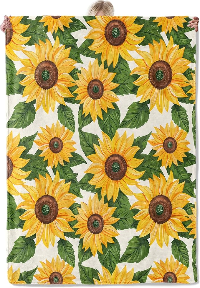 Sunflower Theme Throw Blanket Gifts for Women, Soft Fuzzy Warm Cozy Flannel Blankets for Bedroom, Travel, Couch, Home Decor 40x50 in