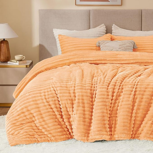 BEDELITE Fleece Queen Comforter Set -Super Soft & Warm Fluffy Coral Bedding, Luxury Fuzzy Heavy Bed Set for Winter with 2 Pillow Cases
