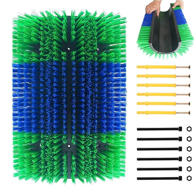 Extra Large Size Livestock Scratching Brush, Upgraded Horse/Goat/Cow/Cattle Scratcher Brush for Grooming, Itch Relief Horse Scratcher Brushes Kit with Two Sets of Mounting Screws(1-Pack,Green)