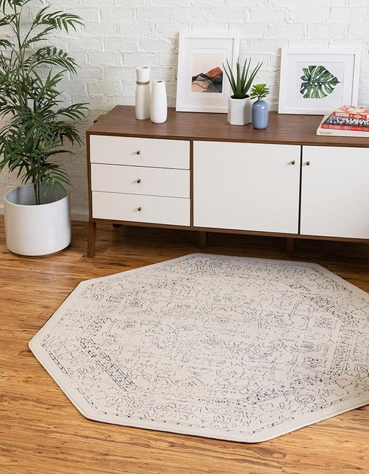Unique Loom Isabella Collection Area Rug - Adjani (7' 10" Octagon, White/ Blue)