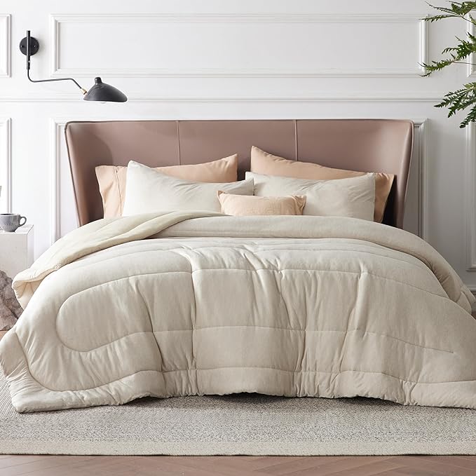 Bedsure Queen Comforter Set - Cooling and Warm Bed Set, Linen Reversible Bedding for All Season, 3 Pieces, 1 Queen Size Comforter (88"x88") and 2 Pillow Cases(20"x26")