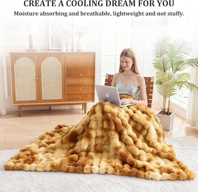 Faux Fur Throw Blanket for Couch, 1000 GSM Cozy Fuzzy Fluffy Soft Plush Thick Bubble Sherpa Blanket for Sofa Bedroom Living Room, Mothers Day Birthday Gifts for Women Home Decor