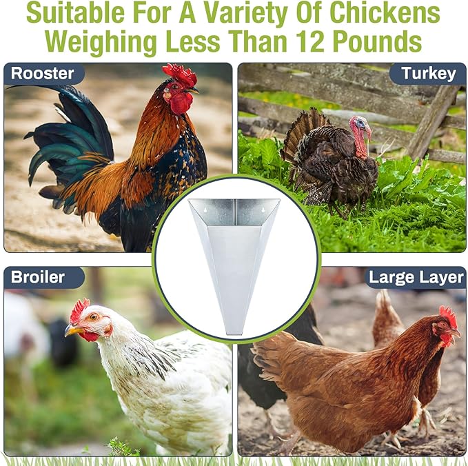 Mumufy 2 Pcs Large Galvanized Steel Poultry Restraining Cones Flat Back Funnel Cone, Up to 12 Pounds, Chicken Killing Cone for Butchering Chicken Birds Turkeys, Easy to Clean