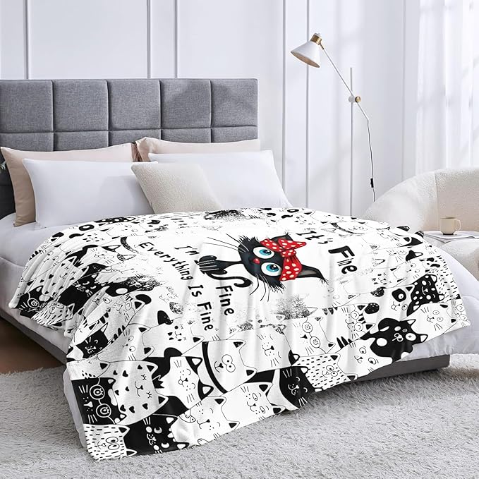 Cat Blanket Gifts for Cat Lover Soft Flannel Cats Throw Blanket Gifts for Women Cats Themed for Kids Adults 60"x50"