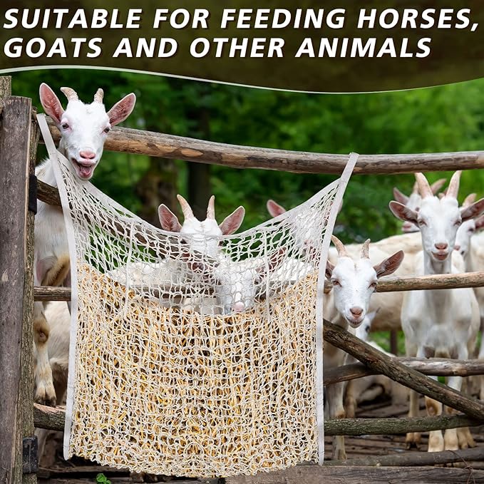 Fabbay 2 Pcs Slow Feed Hay Net Hay Feeder Bags for Horses Goat Stall Trailer Horse Feeding Supplies(63 x 40 Inch,White)