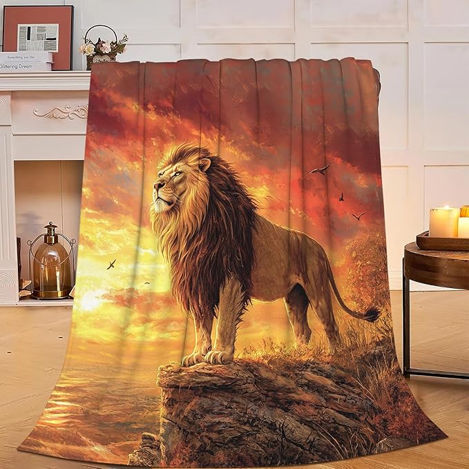 Lion Blanket Soft Cozy Lion Fleece Throw Blanket Warm Lightweight Animal Flannel Plush Bedding Stuff Decor Blankets Gifts for Lover Girls Boys Kids Women Adults Bed Travel 60"x80"