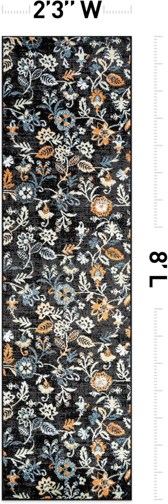 Rugshop Vine Floral Modern for Living Room, Bedroom, or Entryway Black Multi Area Rug 2' 3" x 8' Runner Black