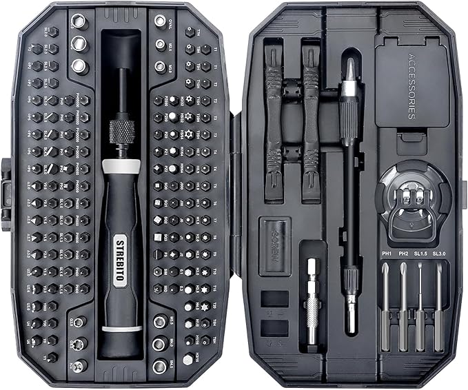 STREBITO Precision Screwdriver Set, 153 in 1 Electronics Tool Kit with Case, 140 PCS Magnetic Precision Bits - Computer, Laptop, iPhone, Macbook, PC, Game Controller, RC, Electronics, Phone Repair Kit