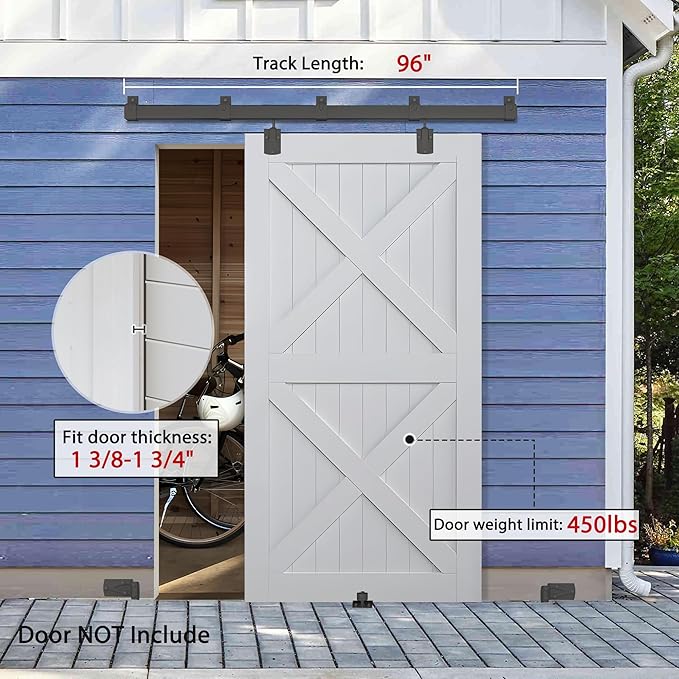 Exterior Barn Door Hardware Kit, BARNSMITH 8FT Sliding Barn Door Hardware Heavy Duty Barn Door Track Kit for Indoor and Exterior Door, Wall Mount Kit, Black (NO Door, Hardware Only)