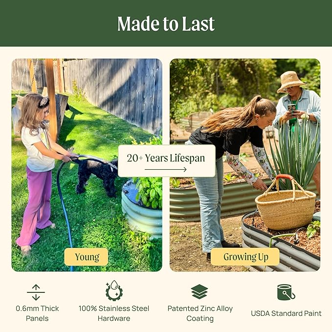 32" Extra Tall Raised Garden Bed Kits, 4 x 8 x 2.7ft Raised Planter Box Outdoor, 2.5 x 9.5 x 2.7ft Deep Root 10 in 1 Modular Metal Raised Beds for Gardening Vegetables Flowers Fruits - Pearl White