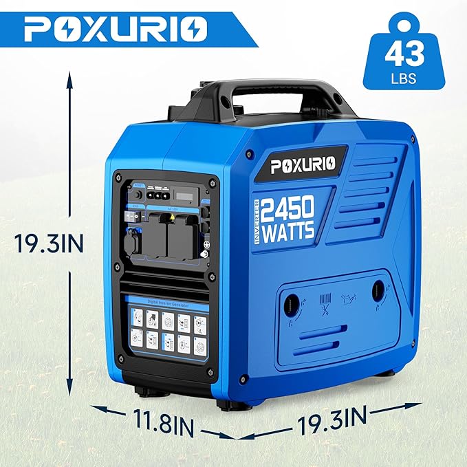 2450-Watt Portable Inverter Generator for Home Use, 1.6Gallon Large Fuel Tank Up to 8.3 Hours Use, 120V Gas Powered Generator Super Quiet - EPA Compliant