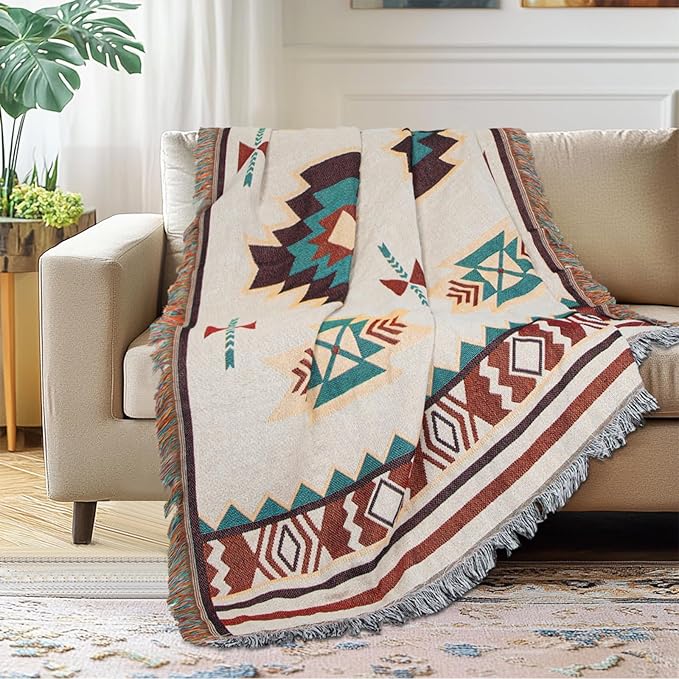 MACEVIA Native American Aztec Blanket for Couch, Rustic Southwest Blankets Decorations for Home, Country Boho Throw Blanket for Couch, Sofa, Bed, Western Bedroom Decor Tribal Decor (Aztec 03 50"×70")