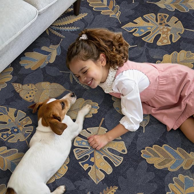 GENIMO Runner Rug 2x10 Non Slip Machine Washable Hallway Runner Rug, Low Pile Lightweight Rugs for Entryway, Hallway, Kitchen and Corridor, Leafy Twilight