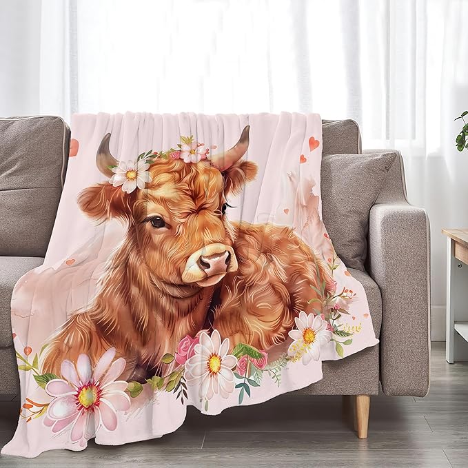 Highland Cow Blanket Cute Cow Throw Blanket Highland Cow Gifts and Decor Cow Blanket for Girls Women Kids Adults Soft Warm Cozy Fleece Blanket for Couch Sofa Bed 60"x50"