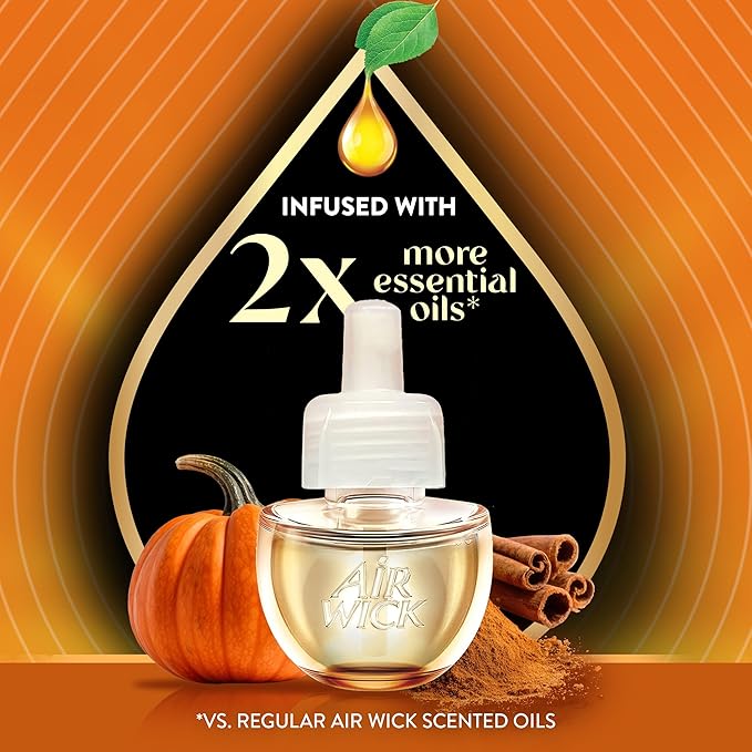 Air Wick Plug In Scented Oil Refill,Fall Scent, Fall Décor, Harvest Pumpkin & Spice, 5 ct
