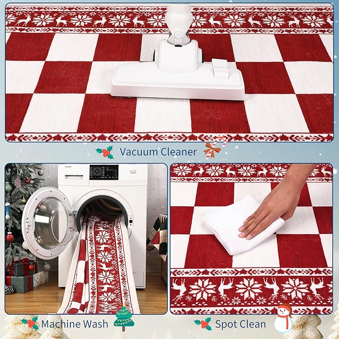 GarveeHome Red 5x7 Area Rugs for Living Room, Washable Rug for Christmas Decor, Indoor Non Slip Carpet, Checkered Soft Low Pile Christmas Rug for Bedroom, Dining Room