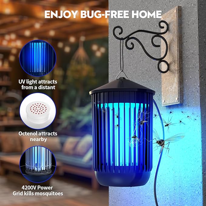Bug Zapper Indoor Outdoor, Mosquito Zapper, Electric Fly Traps IPX4 Waterproof 20W Lamp Electric Fly Insects Traps for Patio, Garage, Backyard, Porch