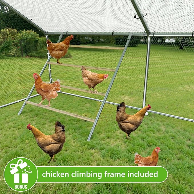 Large Chicken Coop,Metal Chicken Run for Yard with Feeding Door,Walk-in Chicken Pen for 20-30 Chickens,Outdoor Poultry Cage with Anti-UV Cover,Duck Rabbit House