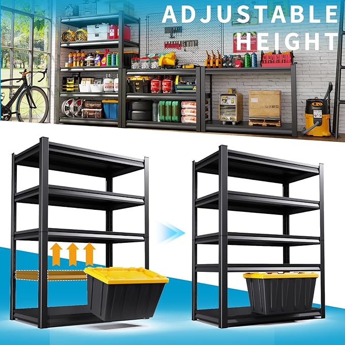 72''H/46''W Garage Shelving Heavy Duty 5-Tier Adjustable Storage Shelves Unit,3000 LBS Metal Utility Rack Shelf for Industries, Warehouses, Basement,Black (72'H x 46''W x 20''D)