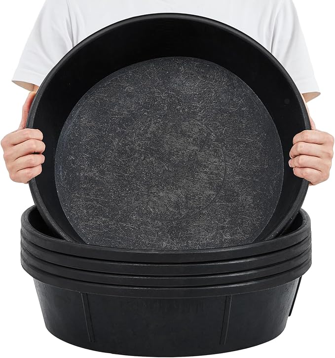 Sadnyy 5 Pcs 3 Gallon/ 12 Quart Rubber Feeder Pan, Rubber Feed Pan Utility Horse Feed Bucket Dog Bowl Horse Feeder for Cats Dogs Goats Chicken Dust Bath Container Animal Feeding, 10.6 x 4.1 Inch
