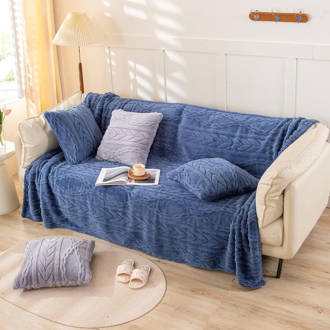 YUSOKI Sherpa Twin XL Blanket(Without Pillows)-3D Stylish Design Super Soft Blankets for Teen Girls Women Couch Bed Sofa Chair Men Boys Gift(Washed Blue,65"x90")