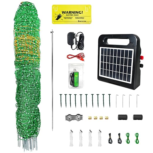 47"x164' Portable Electric Fence Netting All-in-One Solar Kit for Goats, Sheep, Gardens, Beehives, Dogs, and More for Livestock, Farms, Backyards and Ranches