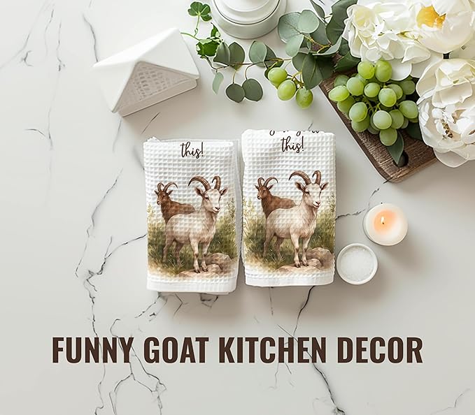 InnoBeta Funny Goat Gifts, Hand Kitchen Towel 2 Pack, 16 x 24 in Microfiber Dish Tea Towel, You Goat This