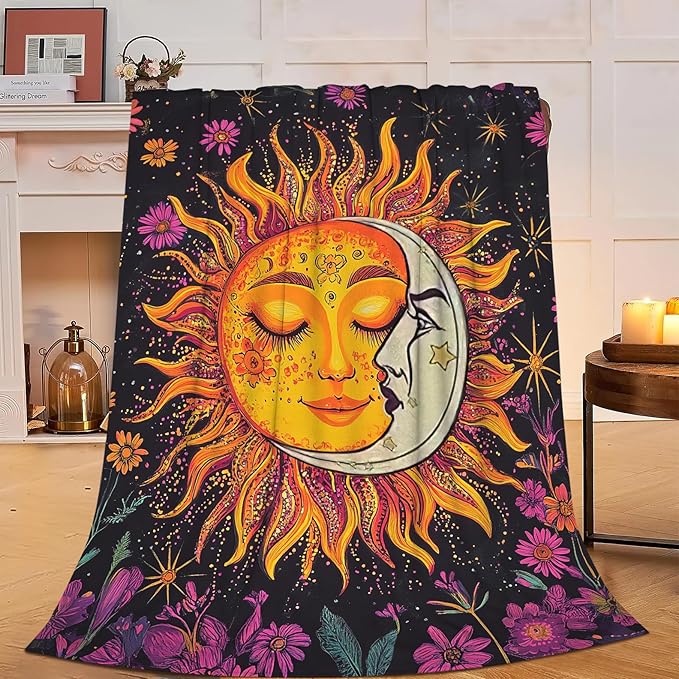 Sun and Moon Blanket Day and Night Throw Blanket Soft Warm Cozy Fuzzy Lightweight Fleece Flannel Plush Celestial Throw Blanket Gifts for Girls Women Kids Adults 40"X50"