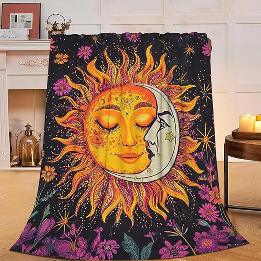 Sun and Moon Blanket Day and Night Throw Blanket Soft Warm Cozy Fuzzy Lightweight Fleece Flannel Plush Celestial Throw Blanket Gifts for Girls Women Kids Adults 40"X50"