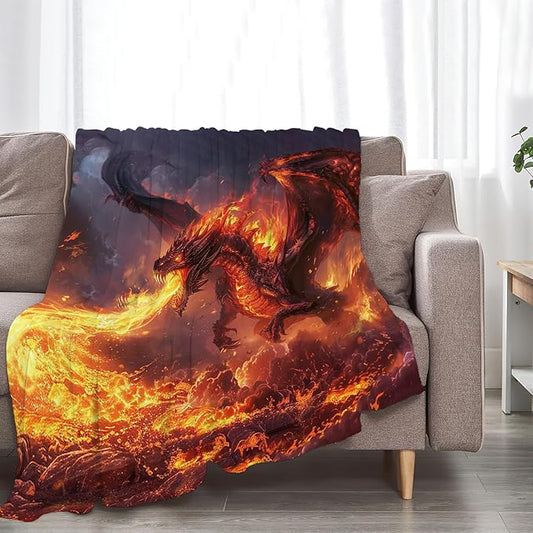 Fire Dragon Blanket Red Cool Dragon Decor Throw Blanket Cozy Plush Flannel Fleece Warm Soft Lightweight Fuzzy Blanket Dragon Lovers Gifts for Boys Girls Teens Women for Bed Sofa Couch 50"X60"