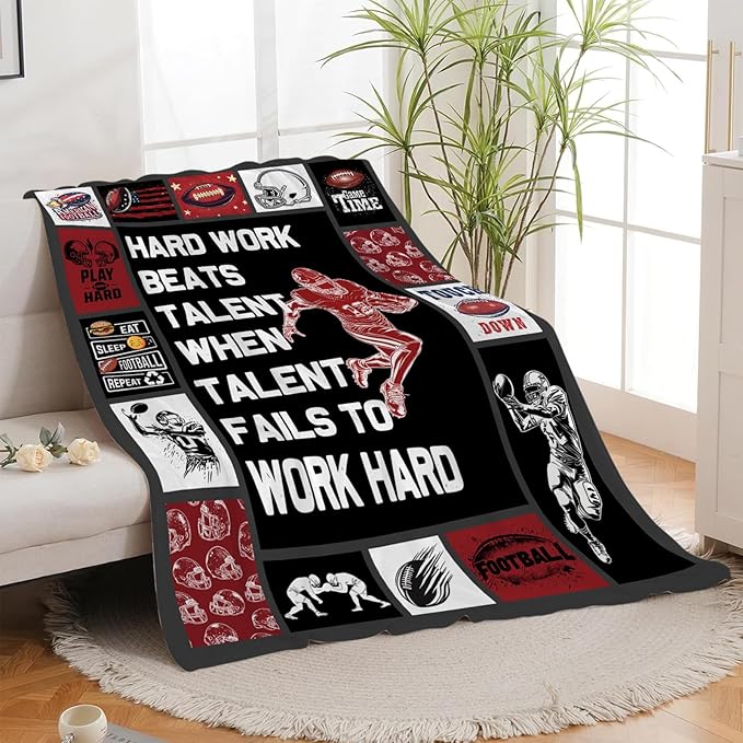 Football Blanket, Inspirational Sport Throw Blanket, Football Gifts Blankets Stuff Fleece Flannel Plush for Men Boys Women Girls Lovers Adults Soft Bedding Gift for Sofa Bed Office Home Decor 60"x50"
