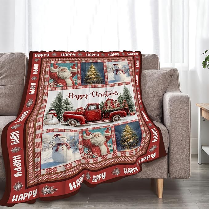 Christmas Santa Claus Blanket Christmas Pleasant Car Tree Throw Blankets Gifts for Girls Boys Kids Soft Cozy Fleece Plush for Couch Sofa Bed 60"x50"